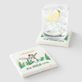 ワイルドパーソナライズされたワンツキセド猫キッズ1歳の誕生日 ストーンコースター (横)