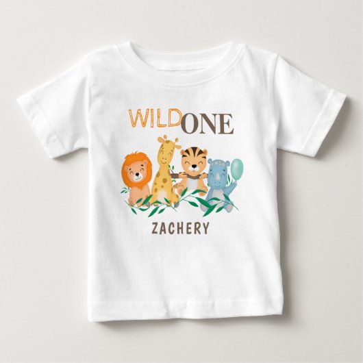 ワイルドパーソナライズされたワン1st第1誕生日 ベビーTシャツ (正面)