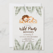 ワイルドパーティーパステルライオン誕生日招待状 招待状 (正面)