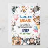 ワイルドパーティー みんなの動物たち 1歳の誕生日 サファリ サンキューカード (正面)