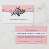 ワイルドパープルバラピンク、ホワイトフローラ名刺 名刺 (正面/裏面)