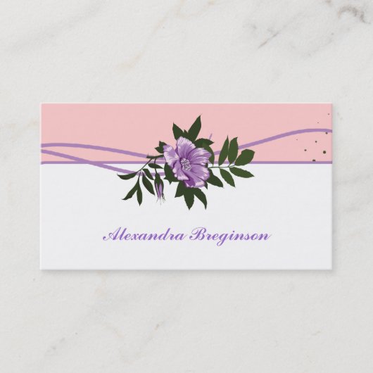 ワイルドパープルバラピンク、ホワイトフローラ名刺 名刺 (正面)