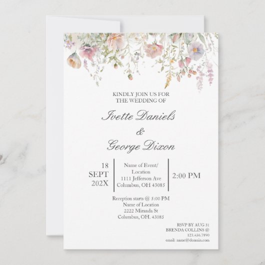 ワイルドパープルフラワー結婚式招待状 招待状 (正面)