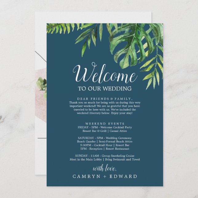 ワイルドパーム |ネイビーウェルカムレターの日程と地図 (正面/裏面)