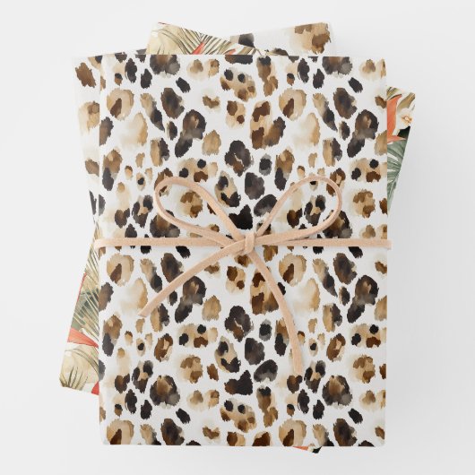 ワイルドヒョウ動物フローラジャングル誕生日 ラッピングペーパーシート (インサイチュ)