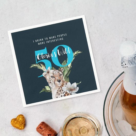 ワイルドヒョウ青50誕生日 おもしろい スタンダードカクテルナプキン