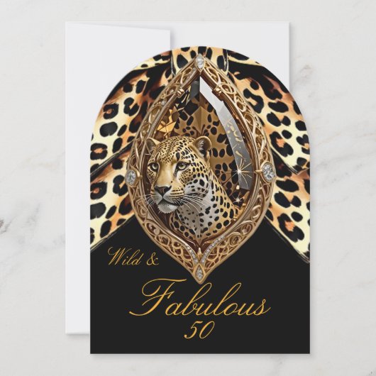 ワイルドヒョウ顔素晴らしい50誕生日ボウジュエル 招待状 (正面)