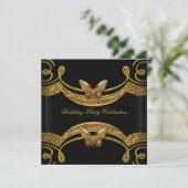 ワイルドヒョウ黒金ゴールド誕生日パーティー 招待状 (スタンド正面)