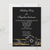 ワイルドヒョウzebraブラックボウ金ゴールド誕生日パーティー 招待状 (裏面)