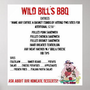 ワイルドビルのBBQメニュー ポスター
