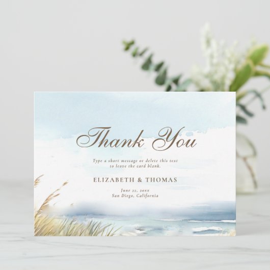 ワイルドビーチフェンス海グラスアートエレガントな結婚式 サンキューカード (スタンド正面)