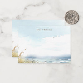 ワイルドビーチフェンス海グラスアート結婚のカップル ノートカード