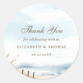 ワイルドビーチフェンス海グラスアート結婚式の引き出物 ラウンドシール (正面)