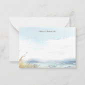 ワイルドビーチフェンス海ストライプグラス結婚ズカップル ノートカード (正面)