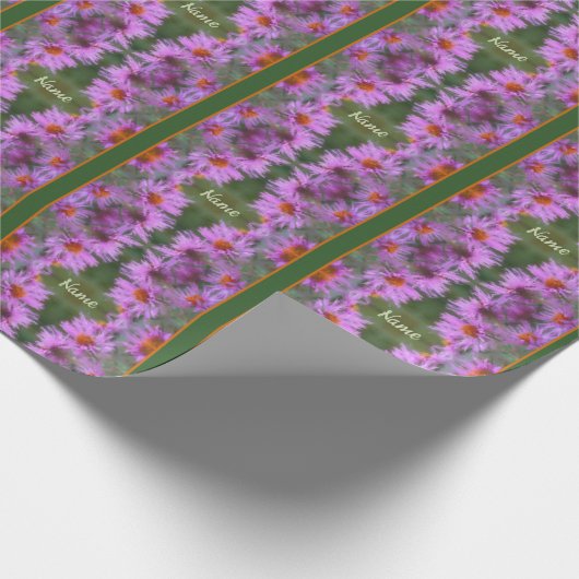 ワイルドピンクのアスターフラワーアートパーソナライズされた ラッピングペーパー (角)