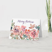 ワイルドピンクの花とベリーウォーターカラーベルタン シーズンカード (正面)