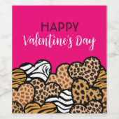 ワイルドピンクアニマルプリントハートバレンタインデーパーティー ワインラベル (シングルラベル)