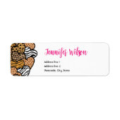 ワイルドピンクアニマルプリントハートバレンタインデー ラベル (正面)