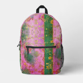 ワイルドピンクグリーンダマスクグランジ- Backpack プリントバックパック (正面)