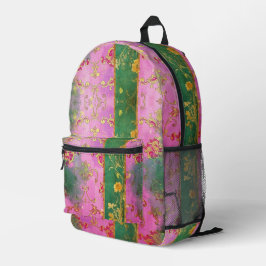 ワイルドピンクグリーンダマスクグランジ- Backpack プリントバックパック