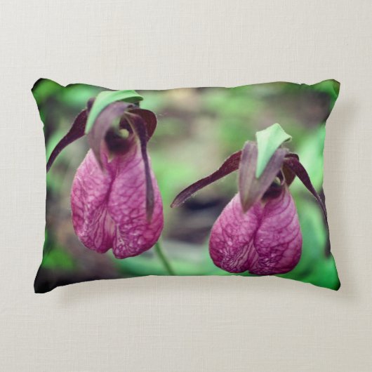 ワイルドピンクレディスリッパオーキッドフラワーペア2 アクセントクッション (正面)