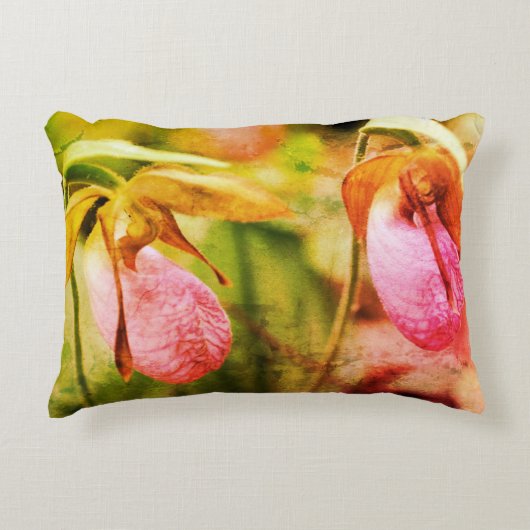 ワイルドピンクレディスリッパオーキッドペア抽象芸術 アクセントクッション (正面)