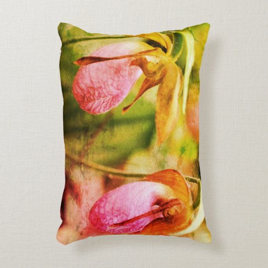 ワイルドピンクレディスリッパオーキッドペア抽象芸術 アクセントクッション (正面(垂直))