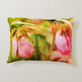 ワイルドピンクレディスリッパオーキッドペア抽象芸術 アクセントクッション (裏面)
