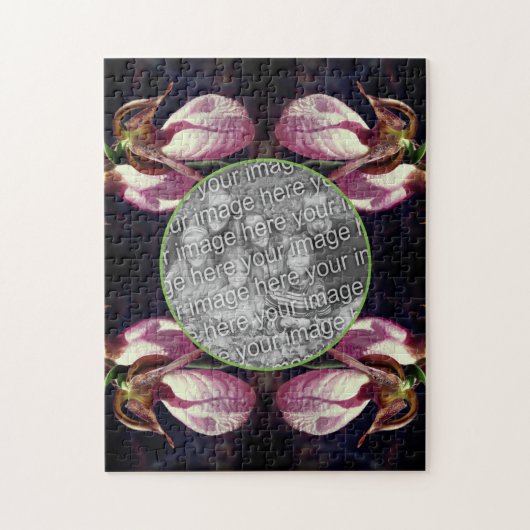 ワイルドピンクレディスリッパーオーキッドフレームあなたの写真を追加 ジグソーパズル (縦)