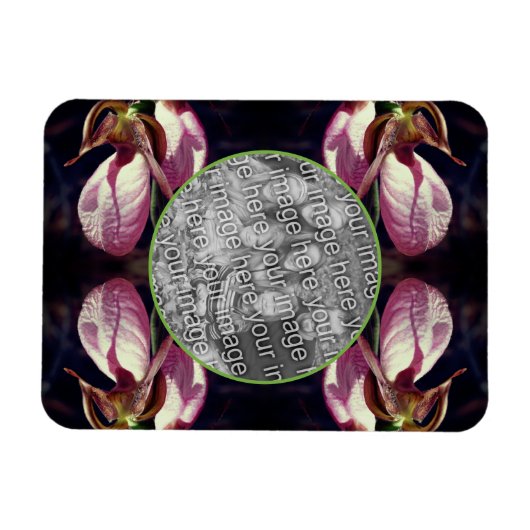 ワイルドピンクレディスリッパーオーキッドフレームあなたの写真を追加 マグネット (横)