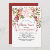 ワイルドピンクローズグリーンリーブライダルシャワー 招待状 (正面/裏面)