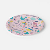 ワイルドピンク恐竜レインボーユニコーンガールズパーティー ペーパープレート (アングル)