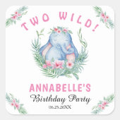 ワイルドピンク象ガールの二番目の誕生日の広場 スクエアシール (正面)