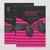 ワイルドピンク ブラック ホワイト レトロ 招待状 (正面/裏面)