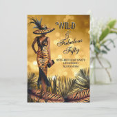 ワイルドファビュラス50歳誕生日トラの女ゴールド 招待状 (スタンド正面)