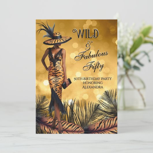 ワイルドファブラス5誕生日タイガーウーマン金ゴールド 招待状 (スタンド正面)