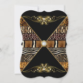 ワイルドファブラス50バースデーパーティーブラック金ゴールド動物 招待状 (裏面)