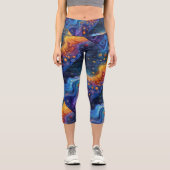 ワイルドファンキーおよび/オレンジ/ブルー/ヨガカプリス カプリレギンス (正面)