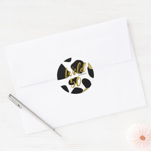 ワイルドフィフティ金ゴールド動物パターン誕生日シール ラウンドシール (封筒)