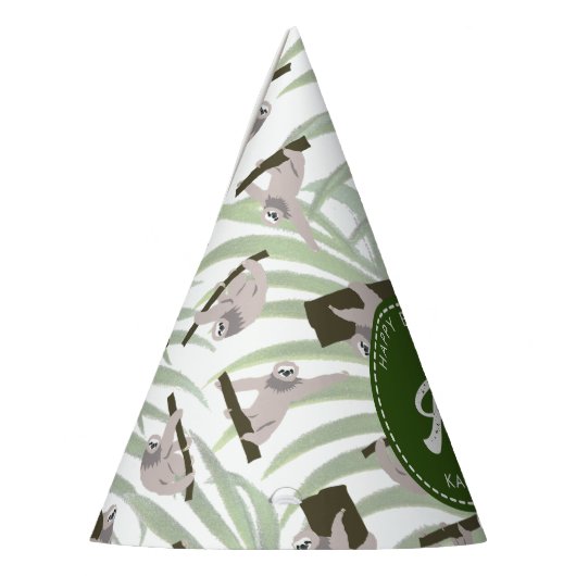 ワイルドフォレストのかわいいナマケモノ柄誕生日 パーティーハット (左)