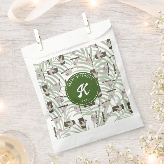 ワイルドフォレストのかわいいナマケモノ柄誕生日 フェイバーバッグ (クリップ留めされた状態)