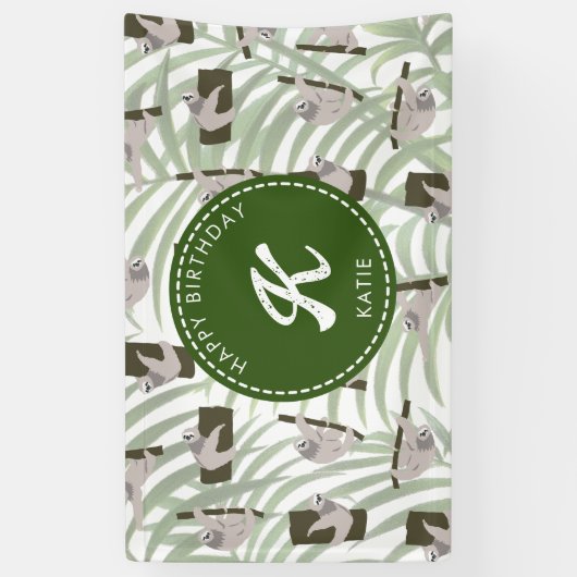 ワイルドフォレストのかわいいナマケモノ柄誕生日 横断幕 (縦)