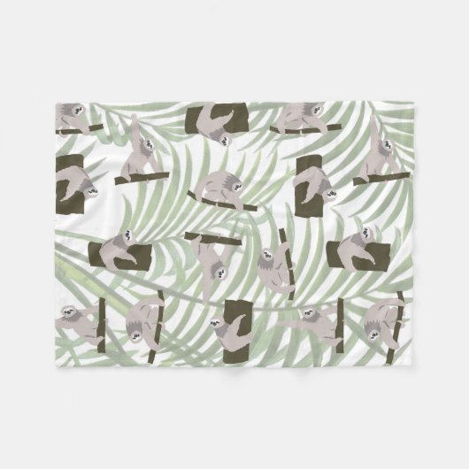 ワイルドフォレストのかわいいナマケモノ柄 フリースブランケット (正面(横))