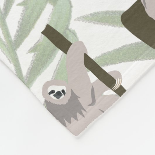 ワイルドフォレストのかわいいナマケモノ柄 フリースブランケット (角)