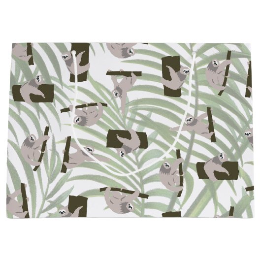 ワイルドフォレストのかわいいナマケモノ柄 ラージペーパーバッグ (正面)