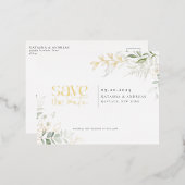 ワイルドフォレストグリーン保存デイトフォイル招待状 箔招待状ポストカード (正面/裏面)