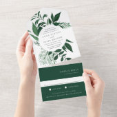 ワイルドフォレストグリーン植物体結婚枠 オールインワン招待状 (貼ってはがせる)