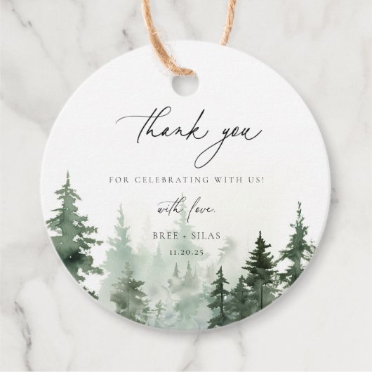 ワイルドフォレストパインズ結婚の感謝のメッセージカード フェイバータグ (正面)