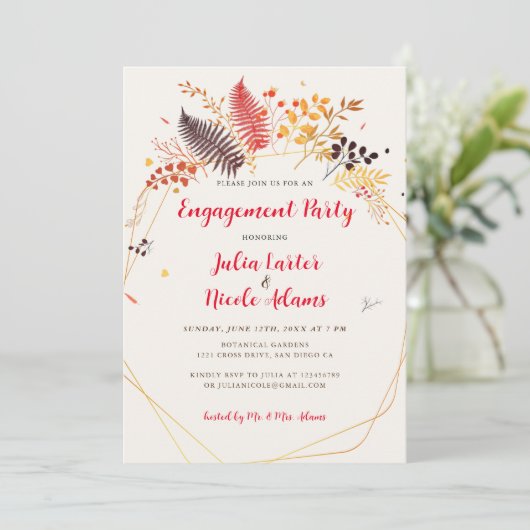 ワイルドフォレストファーンマッシュルームリーフ婚約パーティ 招待状 (スタンド正面)