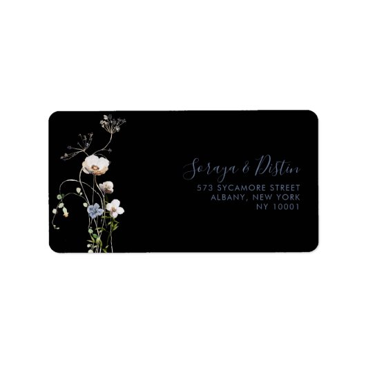 ワイルドフォレストフローラブラックウェディングRSVPアドレス ラベル (正面)